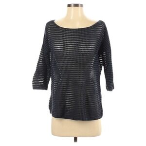 Samsoe Samsoe Sweater XS Navy Blue Open Knit Boat Neck 3/4 Sleeve Whimsigoth